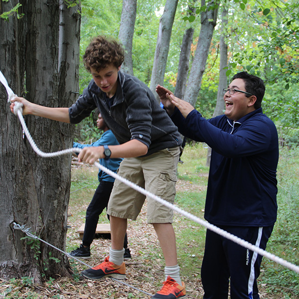 Students in outdoor obstacle course